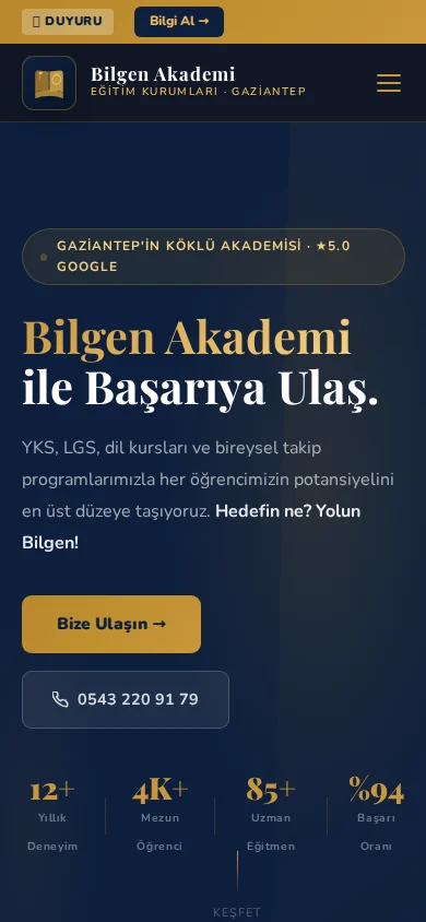 Bilgen Akademi · Mobile Ansicht