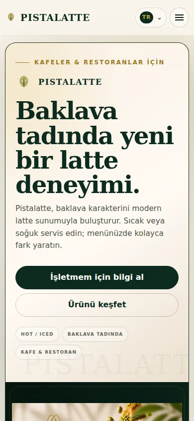 Pistalatte web sitesi mobil ekranı